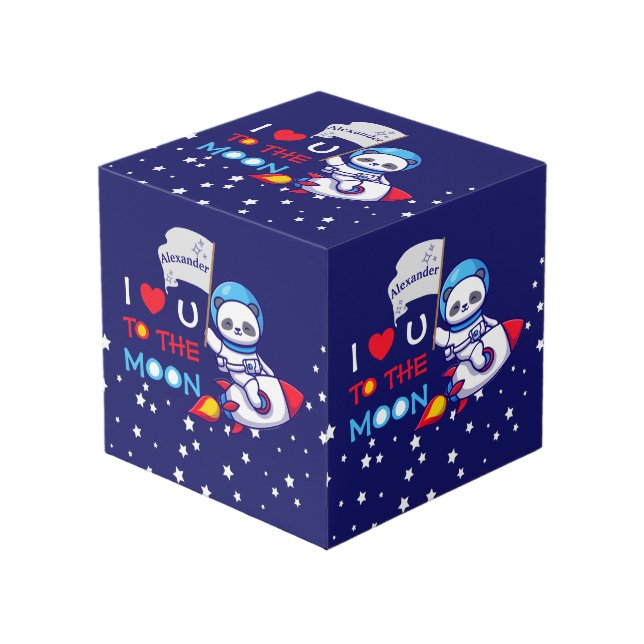 Cute Panda Bear Astronaut On Rocket Ship Kids  Cube (Front Angled)