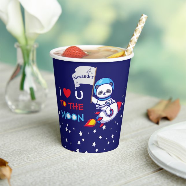 Cute Panda Bear Astronaut On Rocket Ship Kids  Paper Cups (Insitu)