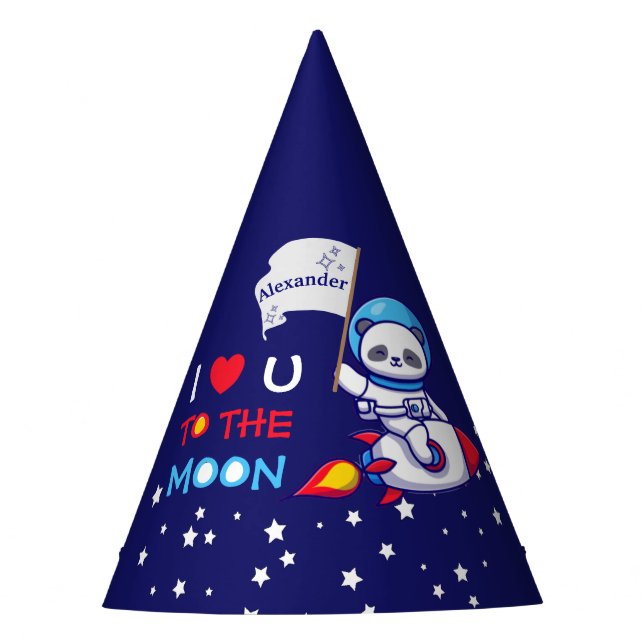 Cute Panda Bear Astronaut On Rocket Ship Kids  Party Hat (Front)