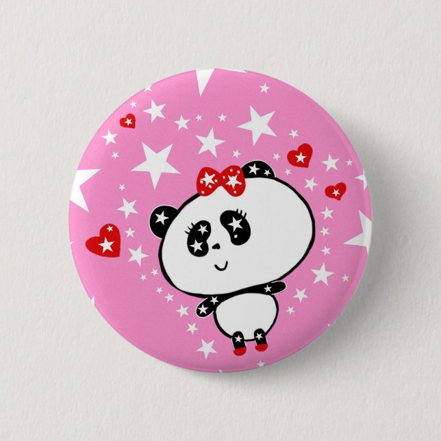 Cute Panda Bear Baby Girl Kawaii Art by LeahG 6 Cm Round Badge (Front)