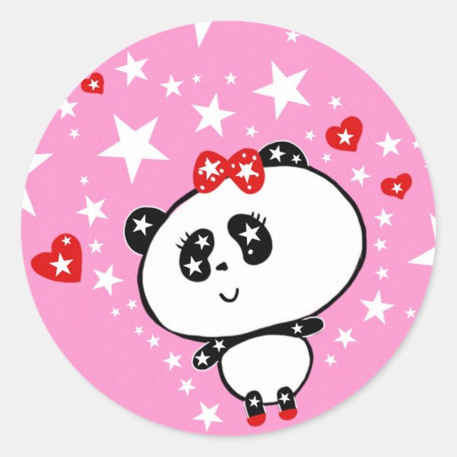 Cute Panda Bear Baby Girl Kawaii Art by LeahG Classic Round Sticker (Front)