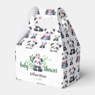 Cute Panda Bear Baby Shower Greenery Favour Box