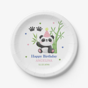 Cute Panda Bear Bamboo Birthday Paper Plate