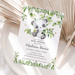 Cute Panda Bear Bamboo Greenery Baby Shower Invitation