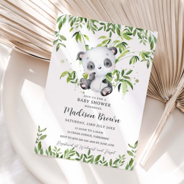 Cute Panda Bear Bamboo Greenery Baby Shower  Invitation (Creator Uploaded)