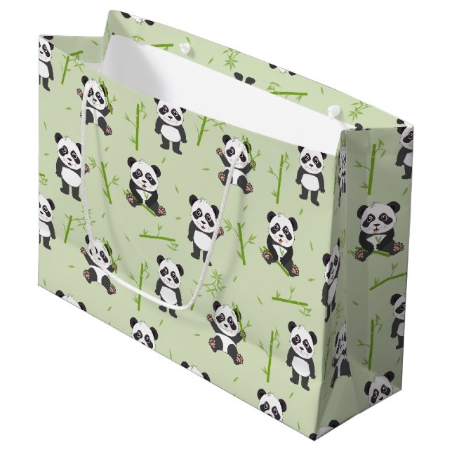 Cute Panda Bear Bamboo Kawaii Animals Pattern Large Gift Bag (Front Angled)
