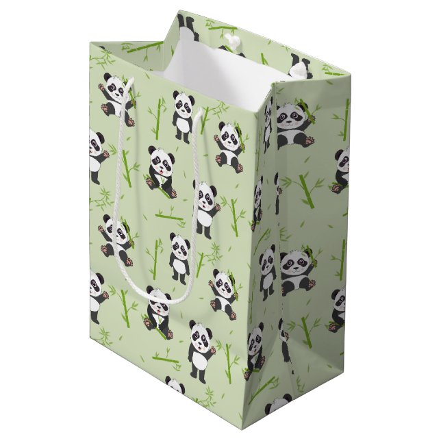 Cute Panda Bear Bamboo Kawaii Animals Pattern Medium Gift Bag (Front Angled)