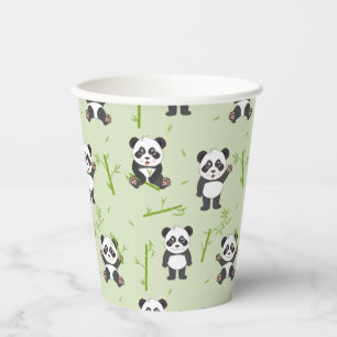 Cute Panda Bear Bamboo Kawaii Animals Pattern Paper Cups