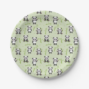 Cute Panda Bear Bamboo Kawaii Animals Pattern Paper Plate