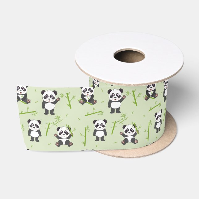 Cute Panda Bear Bamboo Kawaii Animals Pattern Satin Ribbon (Spool)