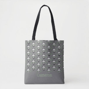 Cute Panda Bear Bamboo Pattern Gray Custom Name Tote Bag