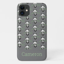 Cute Panda Bear Bamboo Pattern Grey Custom Name