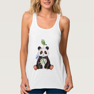 Cute Panda Bear & Bird Watercolor Singlet