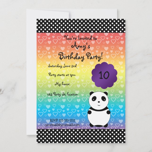 Cute panda bear birthday invitation (Front)