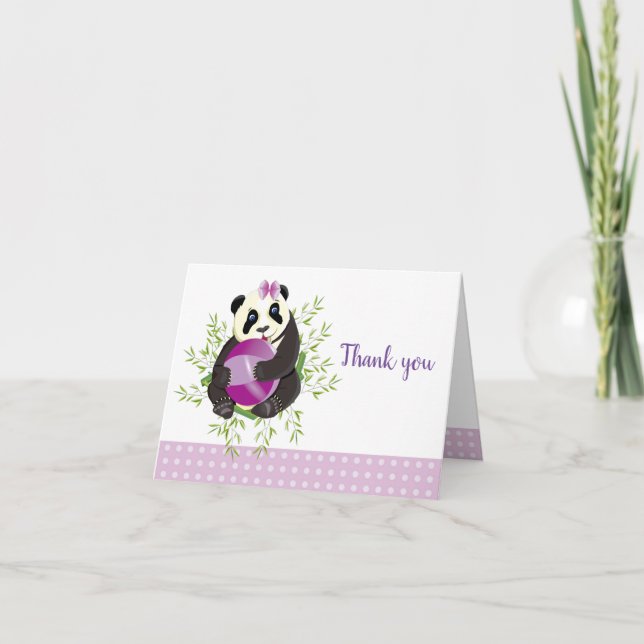 Cute Panda Bear Blush Pink Dots Baby Shower Thank  You Card (Front)