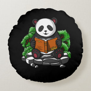 Cute Panda Bear Book Reading Lover Animal Round Cushion