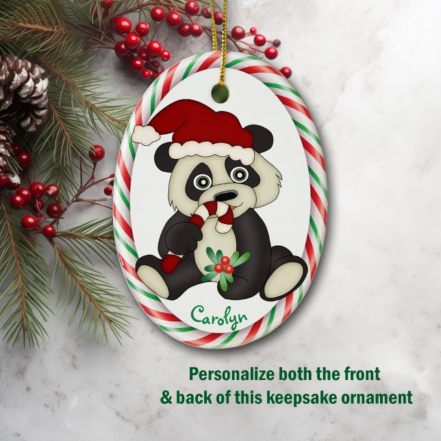Cute Panda Bear Candy Cane Frame Ceramic Tree Decoration (Creator Uploaded)