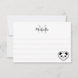 Cute Panda Bear Cartoon  Custom Lined Monogram Card