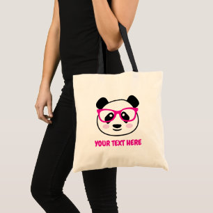 Cute panda bear cartoon with pink spectacles tote bag