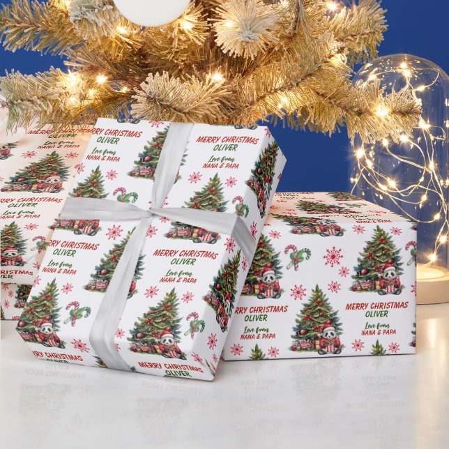 Cute Panda Bear Christmas Tree Kids Wrapping Paper (Holidays)