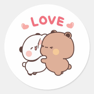 Cute Panda bear couple, bubu and dudu hugs love Classic Round Sticker