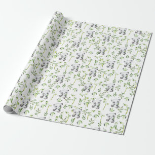 Cute Panda Bear Cub Bamboo Greenery Decoupage Wrapping Paper