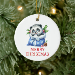 Cute Panda Bear Cub Christmas Ceramic Tree Decoration