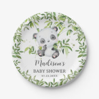 Cute Panda Bear Cub Greenery Baby Shower Birthday