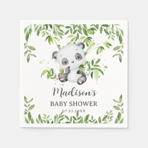 Cute Panda Bear Cub Greenery Baby Shower Serviette Napkin