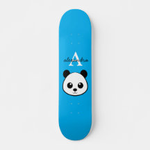 Cute Panda Bear Custom Monogram Blue Background