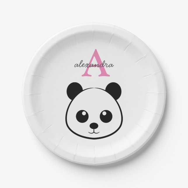 Cute panda bear custom Monogram  Paper Plate (Front)