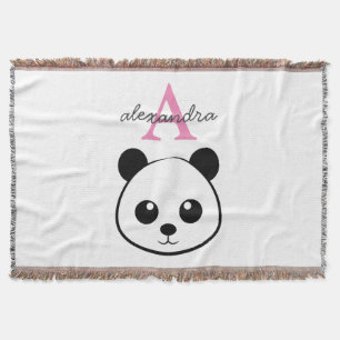 Cute panda bear custom Monogram  Throw Blanket