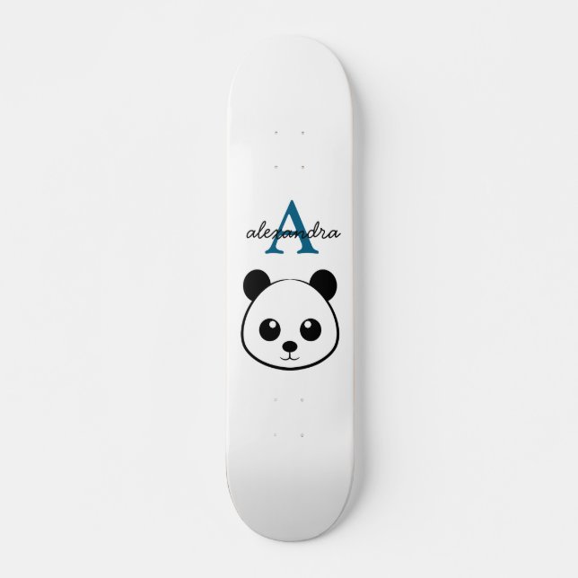 Cute Panda Bear Custom Monogram White Background Skateboard (Front)