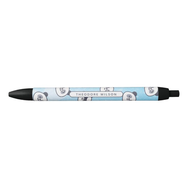 Cute Panda Bear Face Expression Script Name Black Ink Pen (Front)