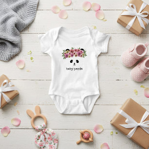 Cute Panda Bear Face Floral Girl Baby Bodysuit