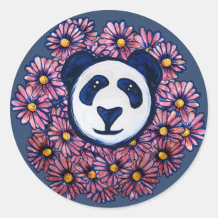 Cute Panda Bear Floral Artwork Fun Pandas Bears    Classic Round Sticker
