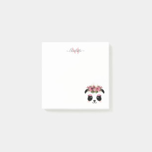 Cute panda bear floral personalised monogram post-it notes