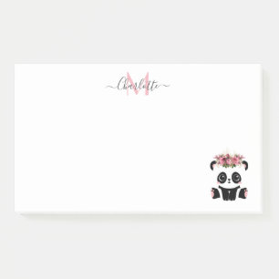 Cute panda bear floral personalised monogram post-it notes
