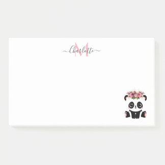 Cute panda bear floral personalised monogram  post-it notes