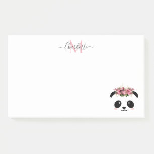 Cute panda bear floral personalised monogram  post-it notes