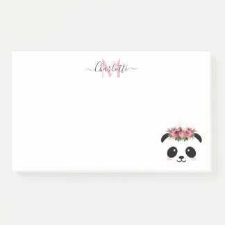 Cute panda bear floral personalised monogram  post-it notes