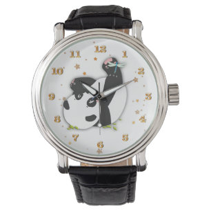 Cute Panda Bear for Animal Lovers Gold Stars Watch