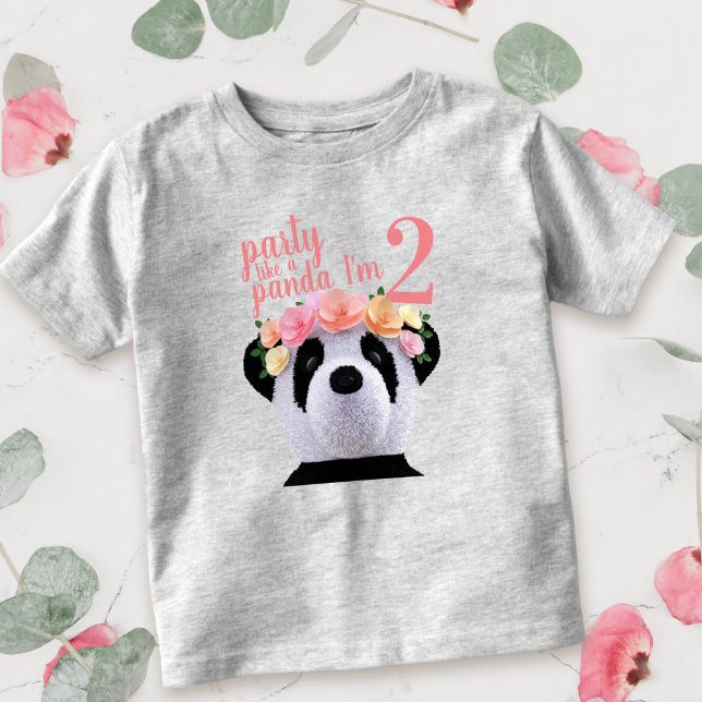 Cute Panda Bear Girl 2nd Birthday Age Kids T-Shirt (Pandas love to party! And so does your 2 year old. Here's their t-shirt to wear at their Panda Party)