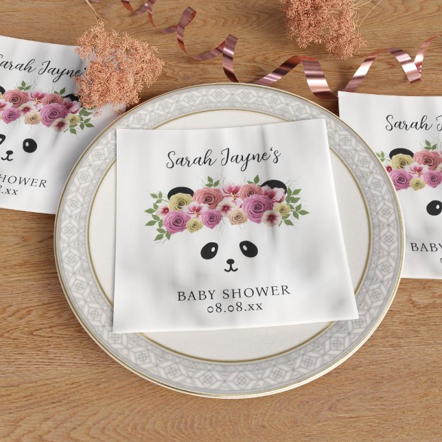 Cute Panda Bear Girl Baby Shower Paper Napkins (Creator Uploaded)
