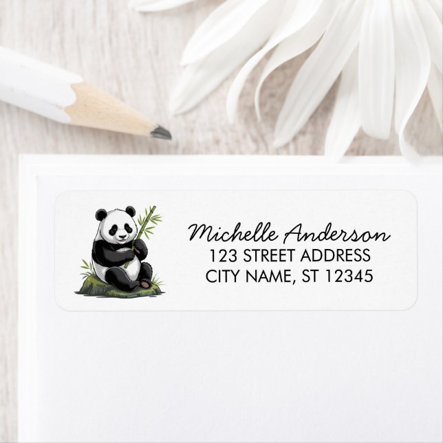 Cute Panda Bear Greenery Bamboo Return Address     (Insitu)