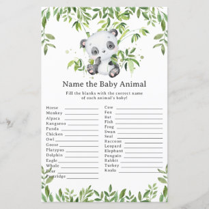 Cute Panda Bear Greenery Name Baby Animal Game