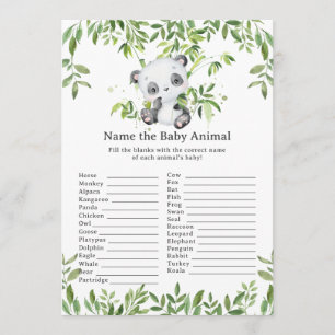Cute Panda Bear Greenery Name Baby Animal Game Card