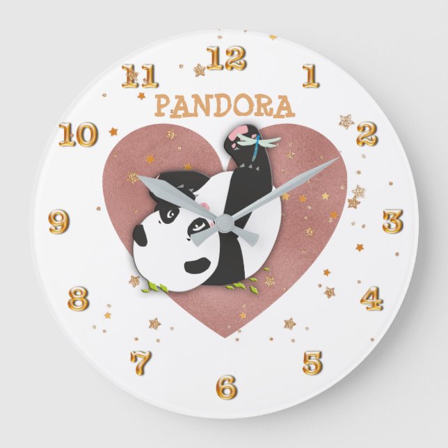 Cute Panda Bear Heart Large Clock (Front)