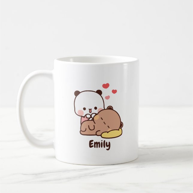 Cute Panda bear heart | Personalised Add Your Name Coffee Mug (Left)
