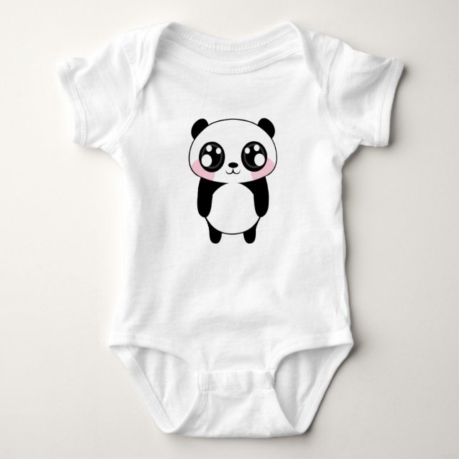 Cute Panda Bear Illustration Baby Bodysuit (Front)
